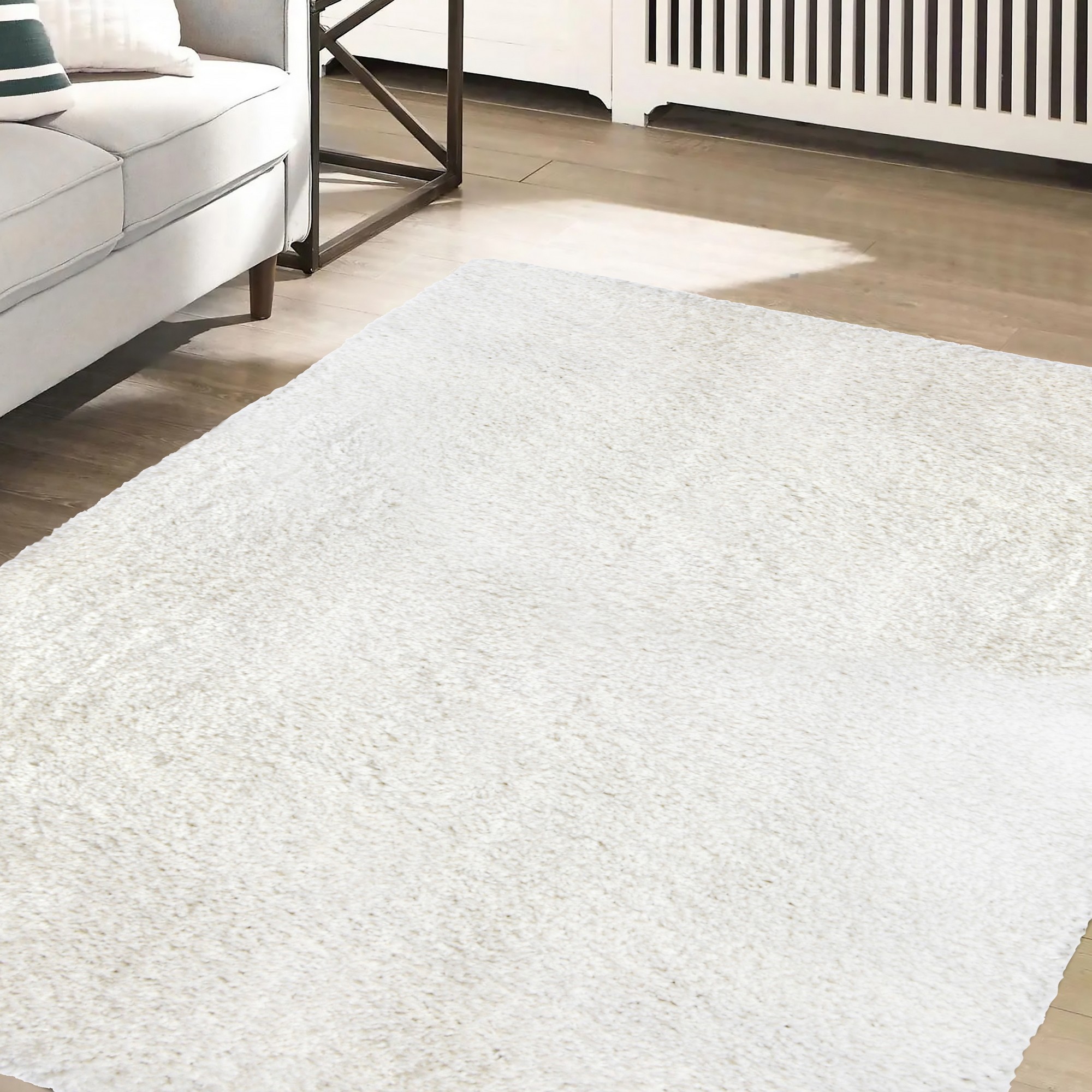 Snug Plain Shaggy Modern Rugs In Ivory White